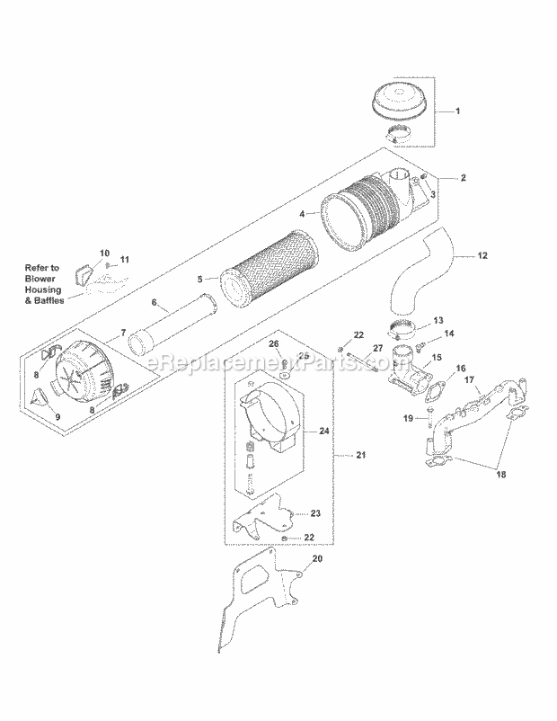 Kohler Cv740-0039 Air Intake & Filtration Diagram and Parts List for M60-KH 53CB5BDX750 Cub Cadet Sprayer